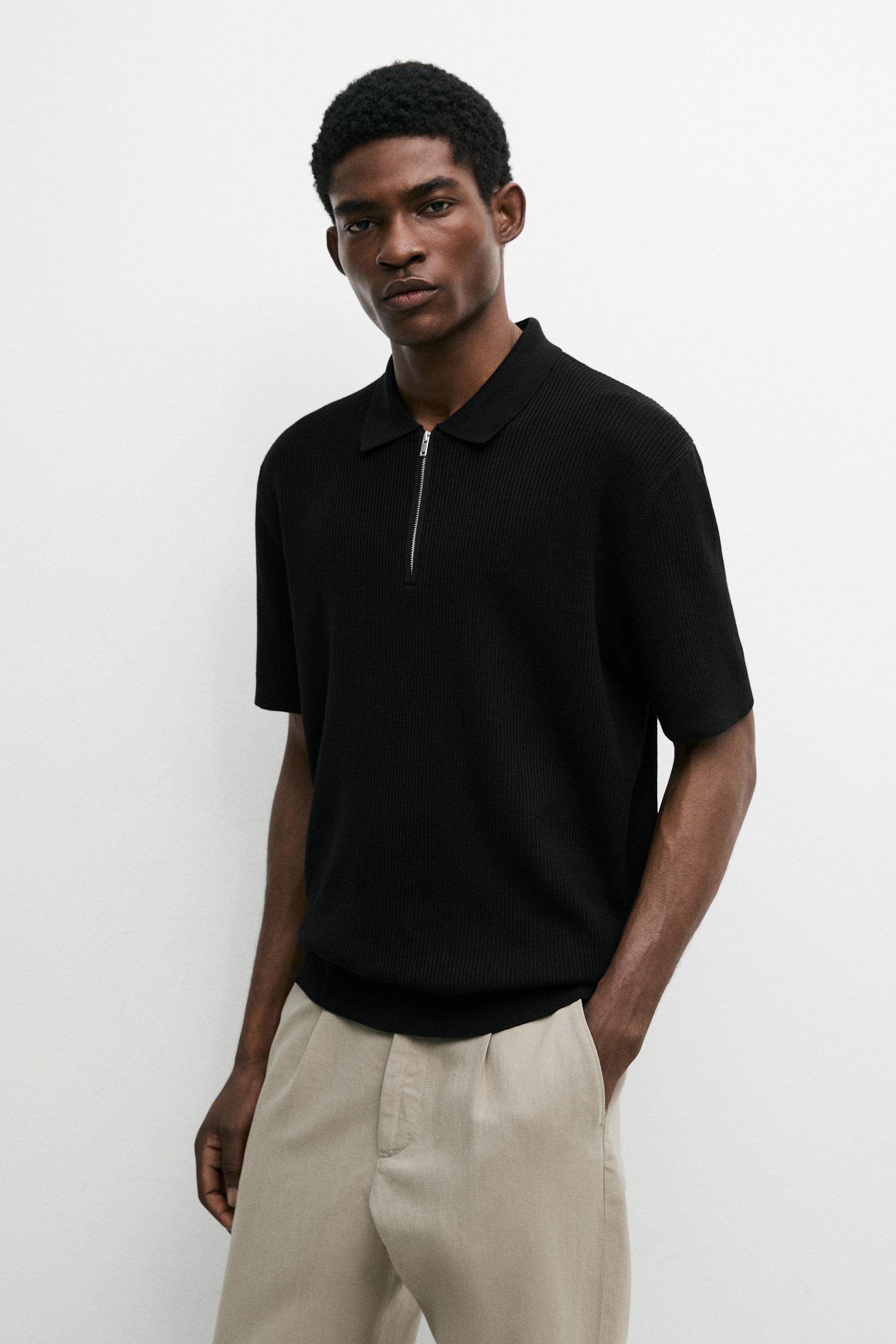 Knit polo sweater with quarter-zip collar